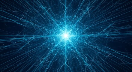 Fototapeta premium Abstract blue energy burst emanating from a central point, creating a network of light lines and connections