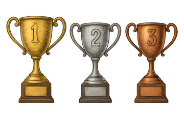 Celebrate victory with a stunning gold, silver, and bronze trophy set symbolizing top achievements and championship success.