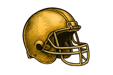 Fototapeta premium Vintage golden American football helmet sketch conveying athletic power and sports tradition, perfect for team branding and apparel designs.