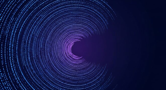 Abstract digital tunnel of blue and purple glowing particles, representing data flow and technology - Powered by Adobe