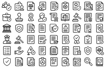 Compliance Line Icons – 60 Unique Black & White Editable Outline Symbols