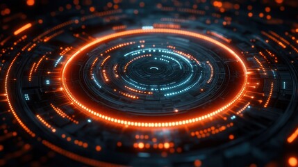 Futuristic Technology Digital Circuits Abstract Circular Data Visualization with Glowing Light Effects for Innovation and Advanced Computing Concepts
