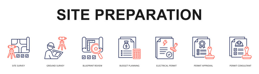 Site Preparation Modern and clean web banner illustration featuring thematic icons for visual communication
