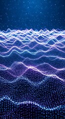 Abstract glowing digital waves of light particles in a dark blue universe, creating a mesmerizing and futuristic landscape