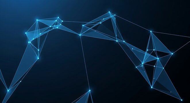 Abstract network of glowing blue nodes and lines on a dark background, representing data connections and technology - Powered by Adobe