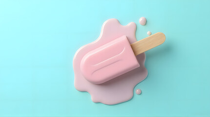 Overhead View of Pink Ice Cream Bar Drip with Wooden Stick