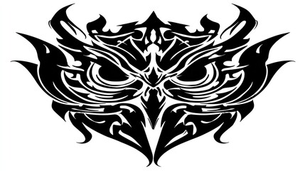 Fototapeta premium Intense tribal owl graphic design featuring sharp lines.