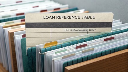 Organized Loan Reference Table with Colorful Tabs for File Management in Chronological Order in an Office Setting