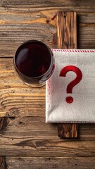 Red wine and question mark on wood