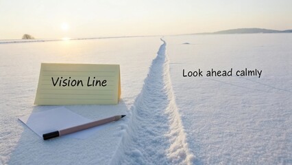 Inspirational message on a snowy landscape encouraging a calm perspective towards future aspirations and goals