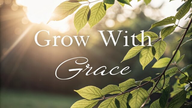 Inspirational Nature Background with Sunlight and Green Leaves Featuring the Message ‘Grow With Grace’ for Motivation - Powered by Adobe