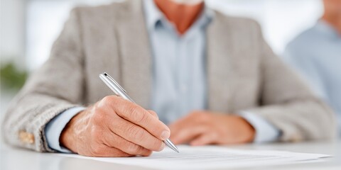 Man is writing on a piece of paper