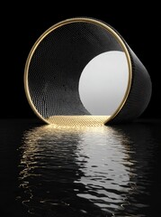 Abstract Golden Ring Tunnel Reflecting in Water.