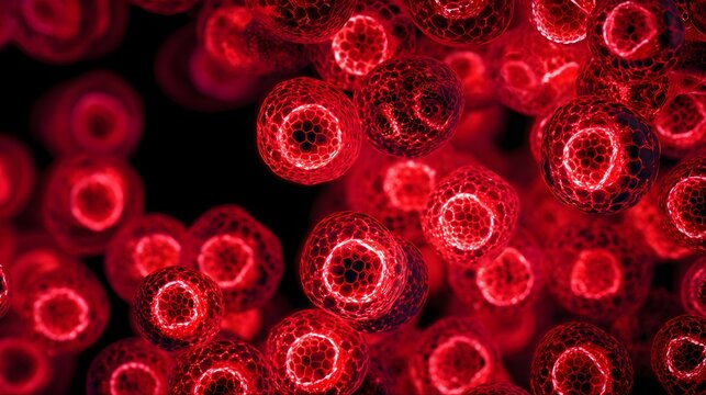 Glowing microscopic biological structures aggregate in a dark field - Powered by Adobe