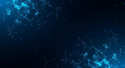 Abstract glowing blue network of interconnected nodes and lines on a dark background, representing data and technology