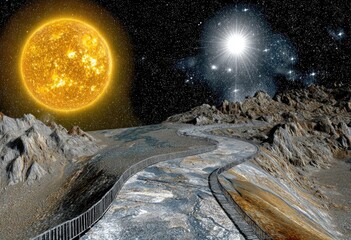 Alien Planet Rocky Landscape.