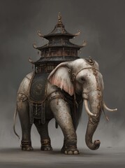 Ancient Asian Elephant Pagoda Transport.