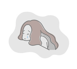 落ち込んで泣いている女性のイラスト素材