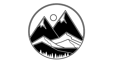 Mountain landscape with moon and trees