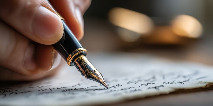 Person is writing with a pen on a piece of paper