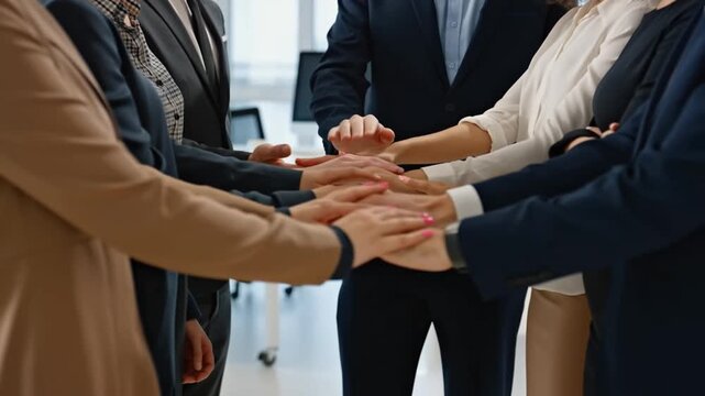 Hands stacked in a display of team unity Stock Video