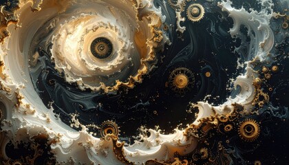Swirling cosmos with celestial gears