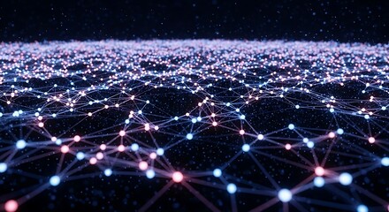 Abstract network of glowing nodes and connections, representing data flow and digital connectivity in a futuristic cyberspace