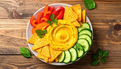 Hummus bowl with veggies and chips