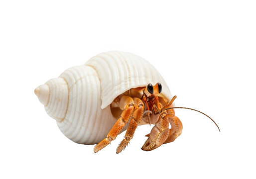 Hermit crab emerging from its shell isolated on transparent background