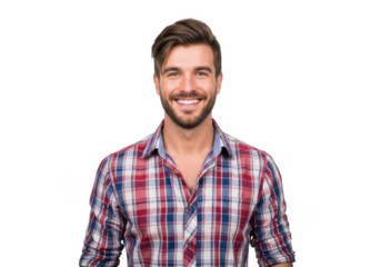 Man in plaid shirt smiling isolated on transparent background