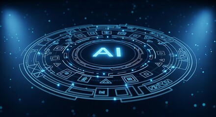 Futuristic ai digital interface with glowing blue circuits and data streams, representing artificial intelligence and technology