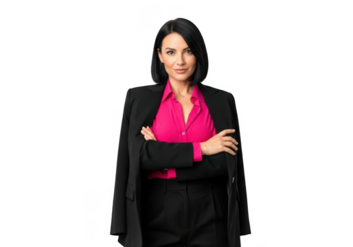 Woman in business attire with arms crossed isolated on transparent background