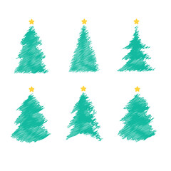 Hand-Drawn Scribble Christmas Trees with Stars Collection