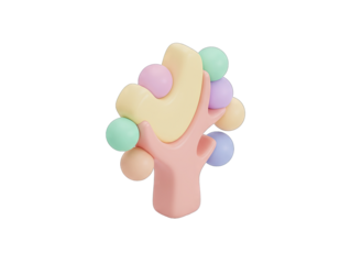 Stylized 3D Pastel Tree with Colorful Spheres on Transparent Background Minimalist Icon Illustration
