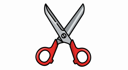 Vibrant Red Handle Scissors Illustration with Open Blades, Perfect for Crafting, School, and Office Projects