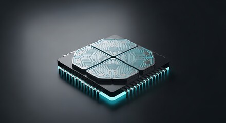 3D Render of a Microchip with a Modern and Technological Design on a Dark Background