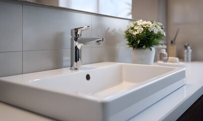 white sink with chrome faucet , ktchen , minimalism