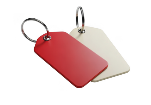 Two blank key tags red and white isolated on transparent background