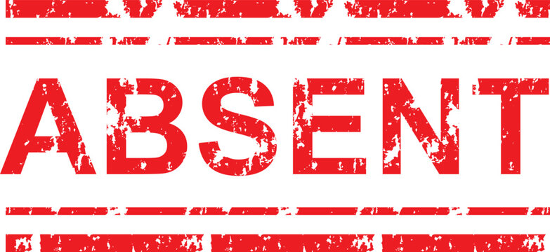 A red stamp with the word absent in a distressed font with horizontal lines above and below the word