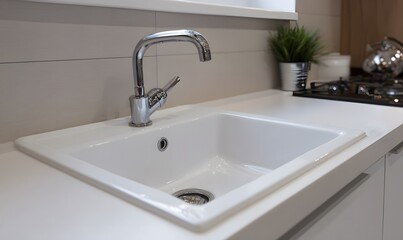 white sink with chrome faucet , ktchen , minimalism