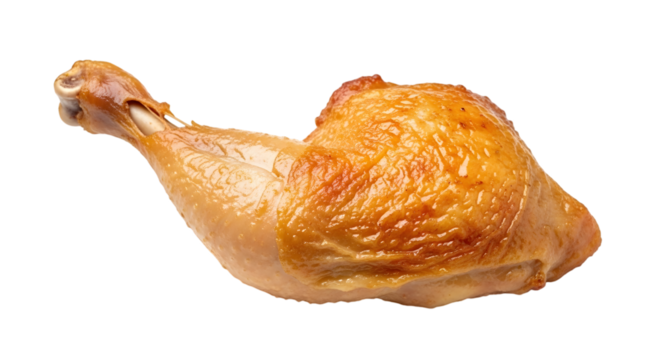 Perfectly Roasted Golden Brown Chicken Leg Quarter Isolated on Black Background Keywords: chicken, roasted, leg, quarter, meat, poultry, food isolated on a transparent background