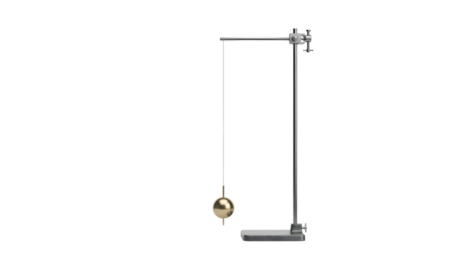 Simple Pendulum with Brass Bob and Metal Stand on a Black Background physics science isolated on a transparent background