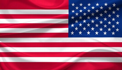 The American flag waves dynamically against a bright sky