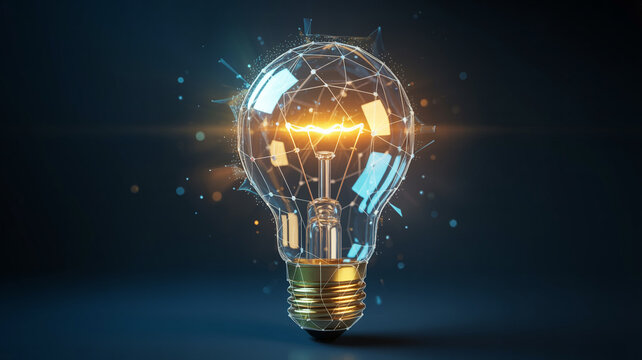 Glowing lightbulb with digital network overlay technology