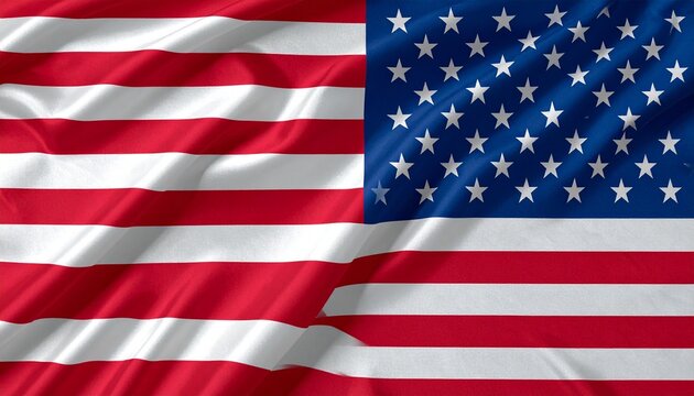 The American flag waves dynamically against a bright sky