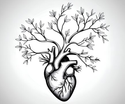 sketch of a human hear with  flowers