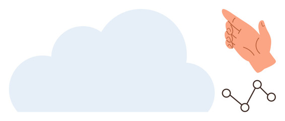 Hand pointing at a cloud with interconnected nodes, symbolizing cloud computing, technology, collaboration, innovation, guidance, connection, and data sharing. Ideal for digital collaboration