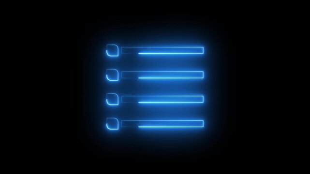 List icon animation on black background, glowing digital checklist symbol motion, user interface design concept, modern task menu animation, minimalist UI element, technology and data concept video