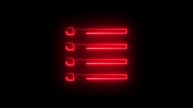 List icon animation on black background, glowing digital checklist symbol motion, user interface design concept, modern task menu animation, minimalist UI element, technology and data concept video