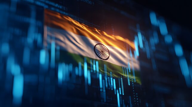 National colors and emblem displayed against a backdrop of digital financial data streams - Powered by Adobe